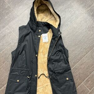 Black Hooded Vest with Faux Fur Lining